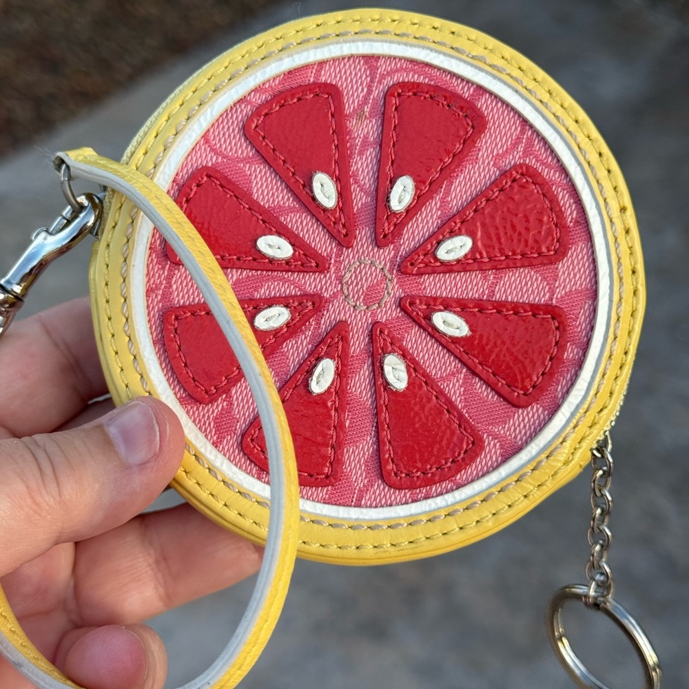 Coach Grapefruit Round Fruit Wristlet Coin Purse
